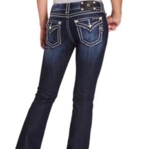 MISS ME LOOSE SADDLES STITCH BORDER BOOT CUT JEANS